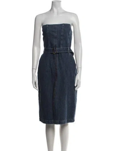 Pre-owned Reformation Strapless Midi Length Dress In Blue