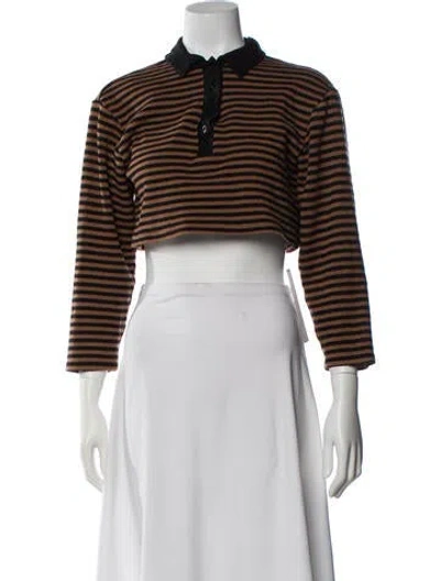Pre-owned Reformation Striped Crew Neck Sweater In Brown