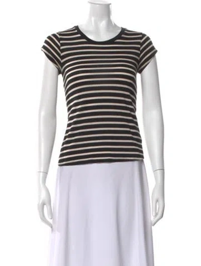 Pre-owned Reformation Striped Crew Neck T-shirt In Black