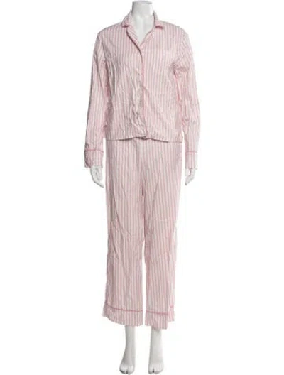 Pre-owned Reformation Striped Embroidered Accent Pant Set In Pink