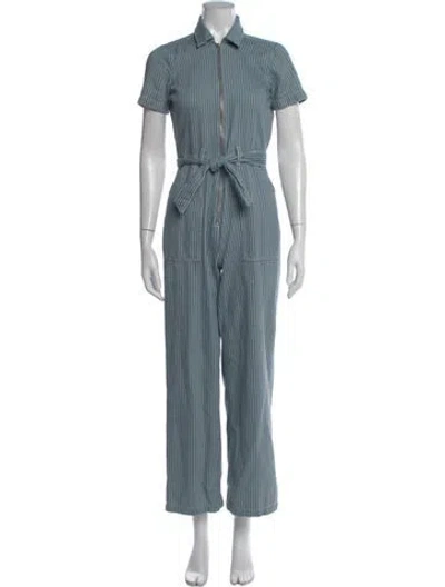 Pre-owned Reformation Striped Jumpsuit In Blue