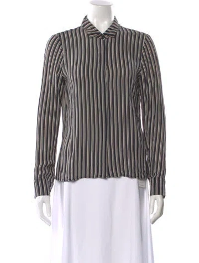 Pre-owned Reformation Striped Long Sleeve Blouse In Black