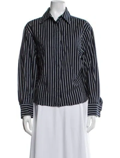 Pre-owned Reformation Striped Long Sleeve Blouse In Blue