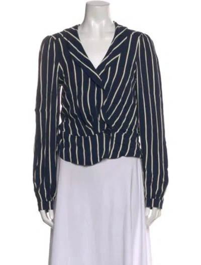 Pre-owned Reformation Striped Long Sleeve Blouse In Blue