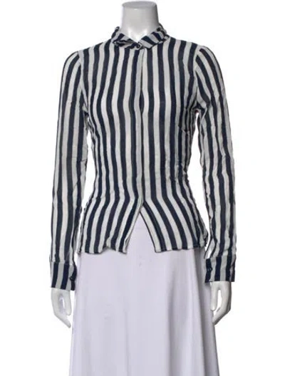 Pre-owned Reformation Striped Long Sleeve Blouse In Blue