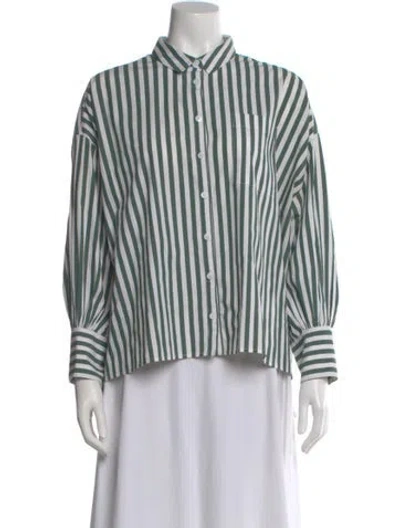 Pre-owned Reformation Striped Long Sleeve Blouse In Green