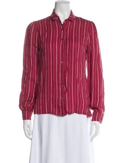Pre-owned Reformation Striped Long Sleeve Blouse In Red