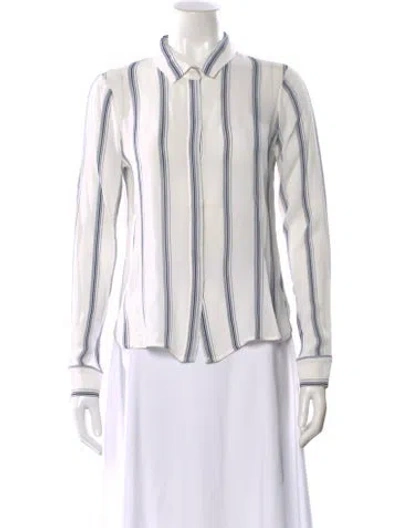 Pre-owned Reformation Striped Long Sleeve Blouse In White