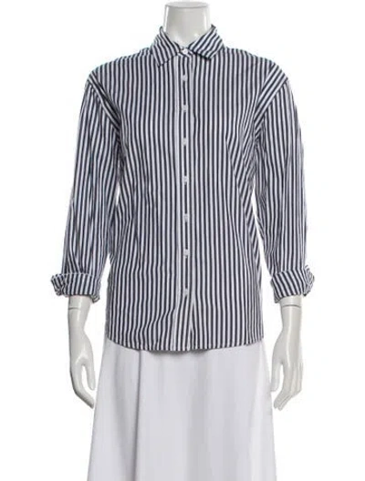 Pre-owned Reformation Striped Long Sleeve Button-up Top In Blue