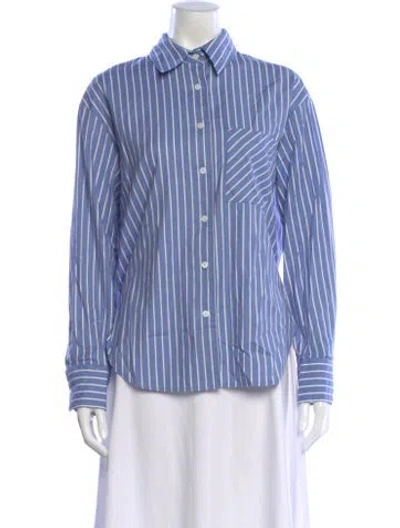 Pre-owned Reformation Striped Long Sleeve Button-up Top In Blue