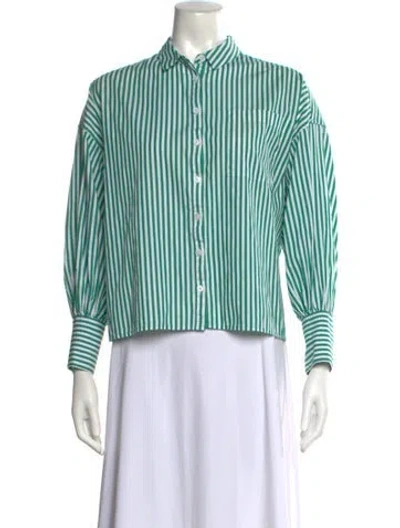 Pre-owned Reformation Striped Long Sleeve Button-up Top In Green