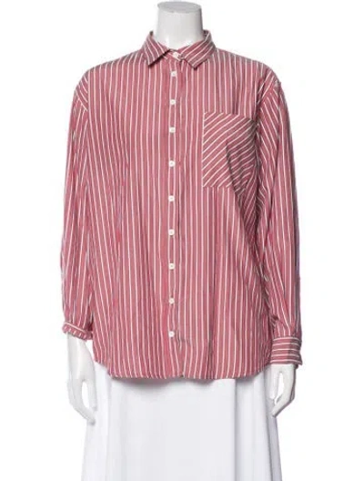 Pre-owned Reformation Striped Long Sleeve Button-up Top In Red