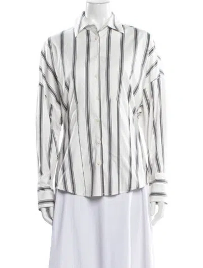 Pre-owned Reformation Striped Long Sleeve Button-up Top In White