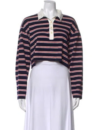 Pre-owned Reformation Striped Long Sleeve Polo In Blue