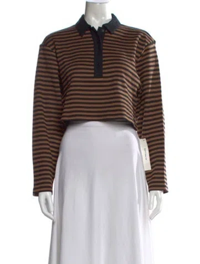 Pre-owned Reformation Striped Long Sleeve Polo In Brown