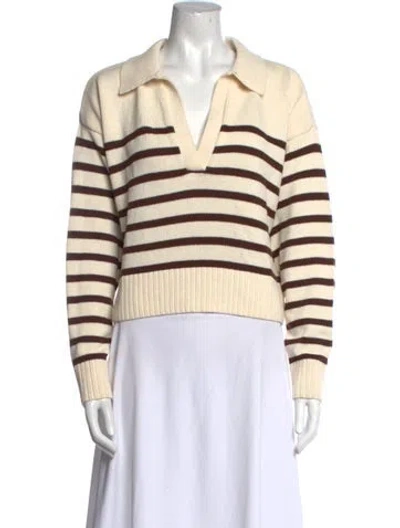 Pre-owned Reformation Striped Long Sleeve Polo In Neutral