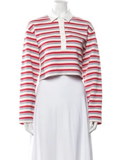 Pre-owned Reformation Striped Long Sleeve Polo In Red