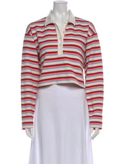 Pre-owned Reformation Striped Long Sleeve Polo In Red