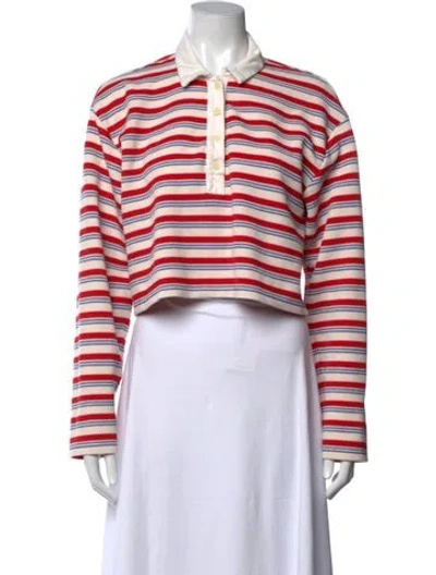 Pre-owned Reformation Striped Long Sleeve Polo In Red