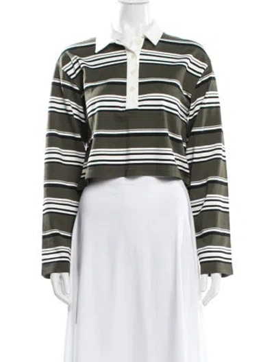 Pre-owned Reformation Striped Long Sleeve Polo W/ Tags In Green