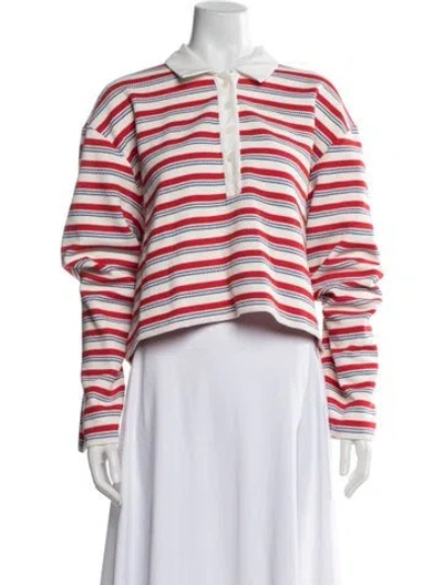 Pre-owned Reformation Striped Long Sleeve Polo W/ Tags In Red