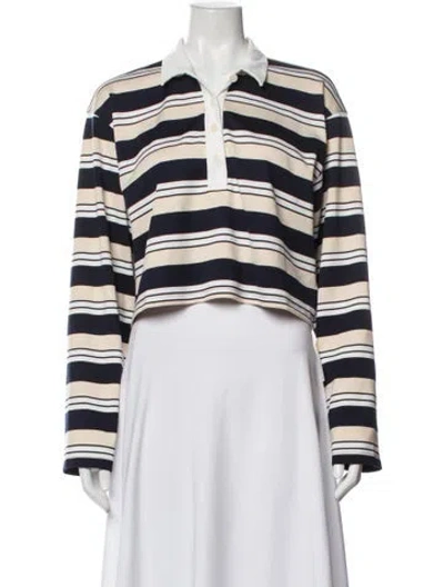 Pre-owned Reformation Striped Long Sleeve Polo In White