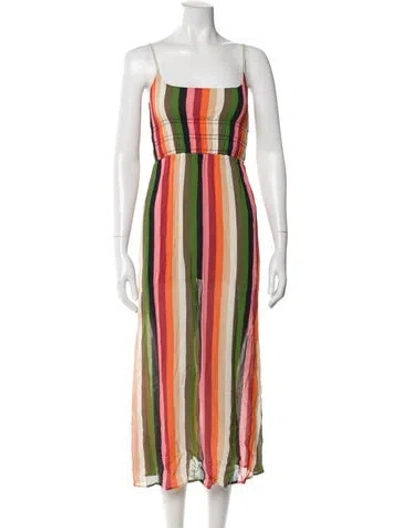 Pre-owned Reformation Striped Midi Length Dress In Neutral