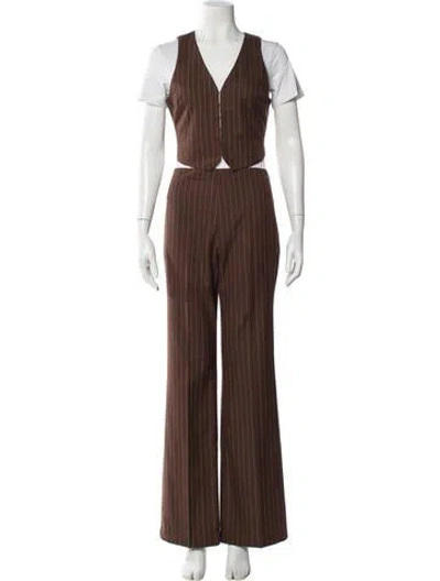 Pre-owned Reformation Striped Pant Set In Brown