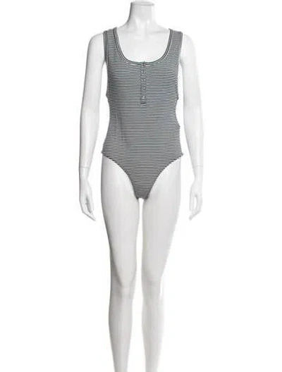 Pre-owned Reformation Striped Scoop Neck Bodysuit In Blue