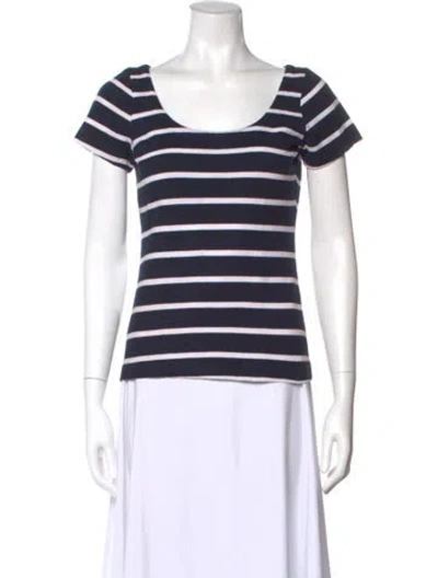 Pre-owned Reformation Striped Scoop Neck T-shirt In Blue