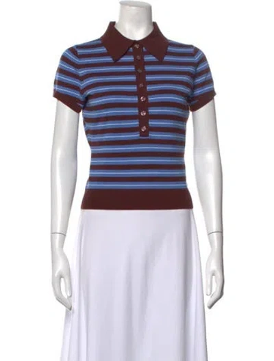 Pre-owned Reformation Striped Short Sleeve Polo In Black