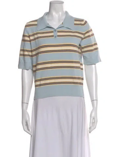 Pre-owned Reformation Striped Short Sleeve Polo In Blue