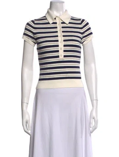 Pre-owned Reformation Striped Short Sleeve Polo In Blue