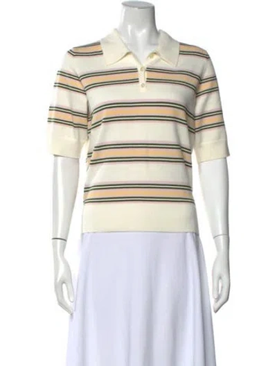 Pre-owned Reformation Striped Short Sleeve Polo In Neutrals/white