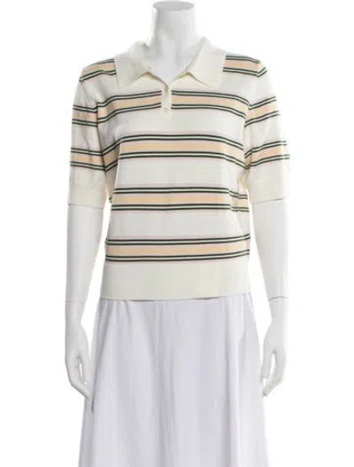 Pre-owned Reformation Striped Short Sleeve Polo In White