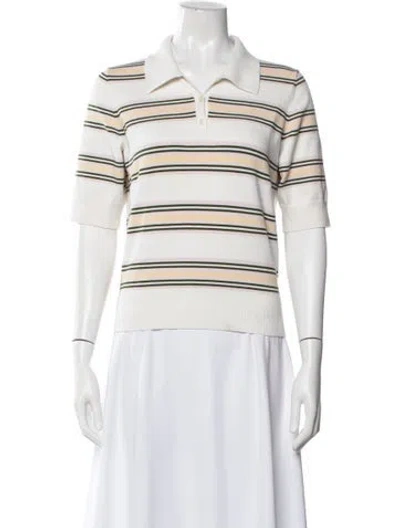 Pre-owned Reformation Striped Short Sleeve Polo In White