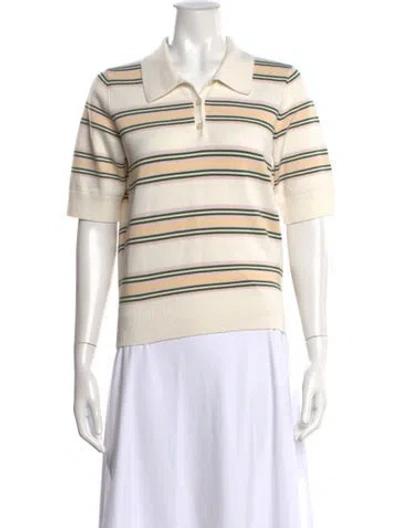 Pre-owned Reformation Striped Short Sleeve Polo In Yellow