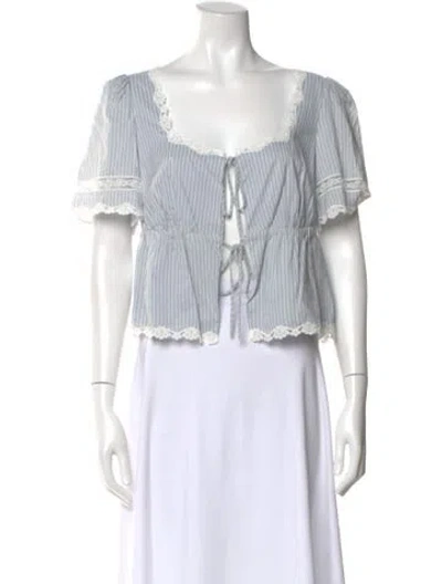 Pre-owned Reformation Striped Square Neckline Blouse In White