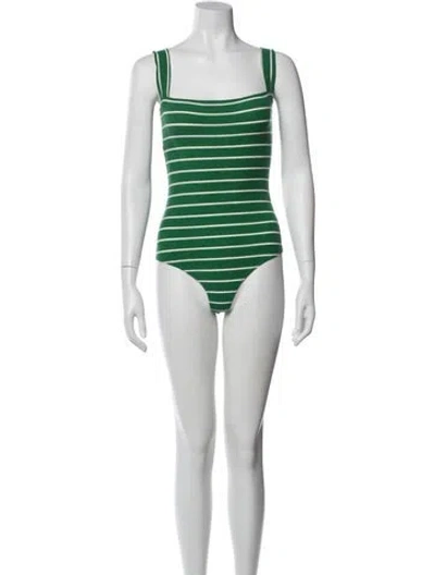 Pre-owned Reformation Striped Square Neckline Bodysuit In Multi