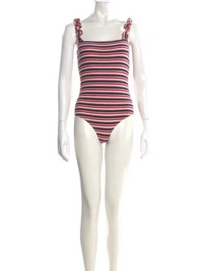 Pre-owned Reformation Striped Square Neckline Bodysuit In Pink
