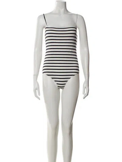 Pre-owned Reformation Striped Square Neckline Bodysuit In White