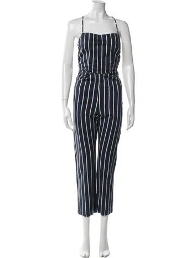 Pre-owned Reformation Striped Square Neckline Jumpsuit In Blue