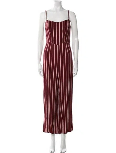 Pre-owned Reformation Striped Square Neckline Jumpsuit In Burgundy
