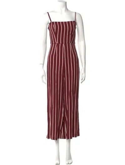 Pre-owned Reformation Striped Square Neckline Jumpsuit In Burgundy