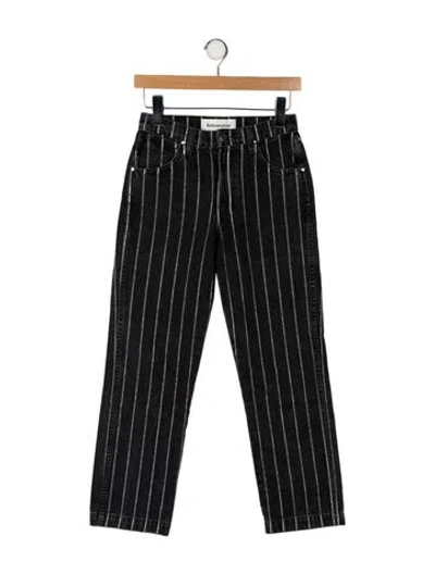 Pre-owned Reformation Striped Straight Leg Pants In Black