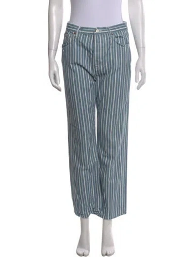 Pre-owned Reformation Striped Straight Leg Pants In Blue