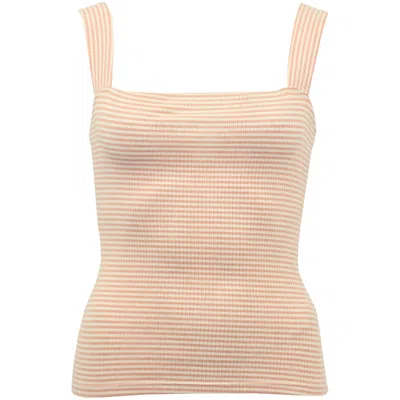 Reformation Striped Tank Top In Pink And White Tencel In Brown