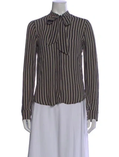 Pre-owned Reformation Striped Tie Neck Blouse In Black