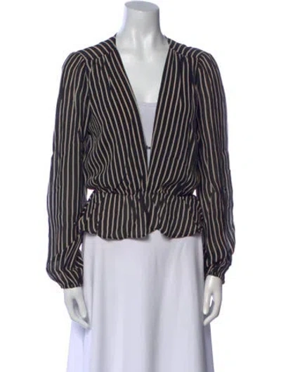 Pre-owned Reformation Striped V-neck Blouse In Black