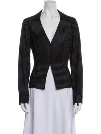 Pre-owned Reformation Striped V-neck Blouse In Black